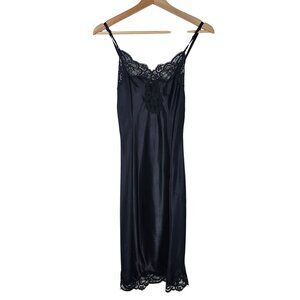Vintage‎ Wonder Maid Satin Lace Whimsigoth Slip Dress 32/XS Sexy Black Union
